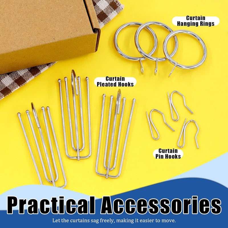 Glarks 120Pcs Silver Metal Drapery Curtain Hanging Rings with Stainless Steel 4 Prongs Curtain Pleat Hooks and Curtain Pin Hooks for Window Door Bathroom Curtain, 30mm Internal Diameter (Silver) - Image 5